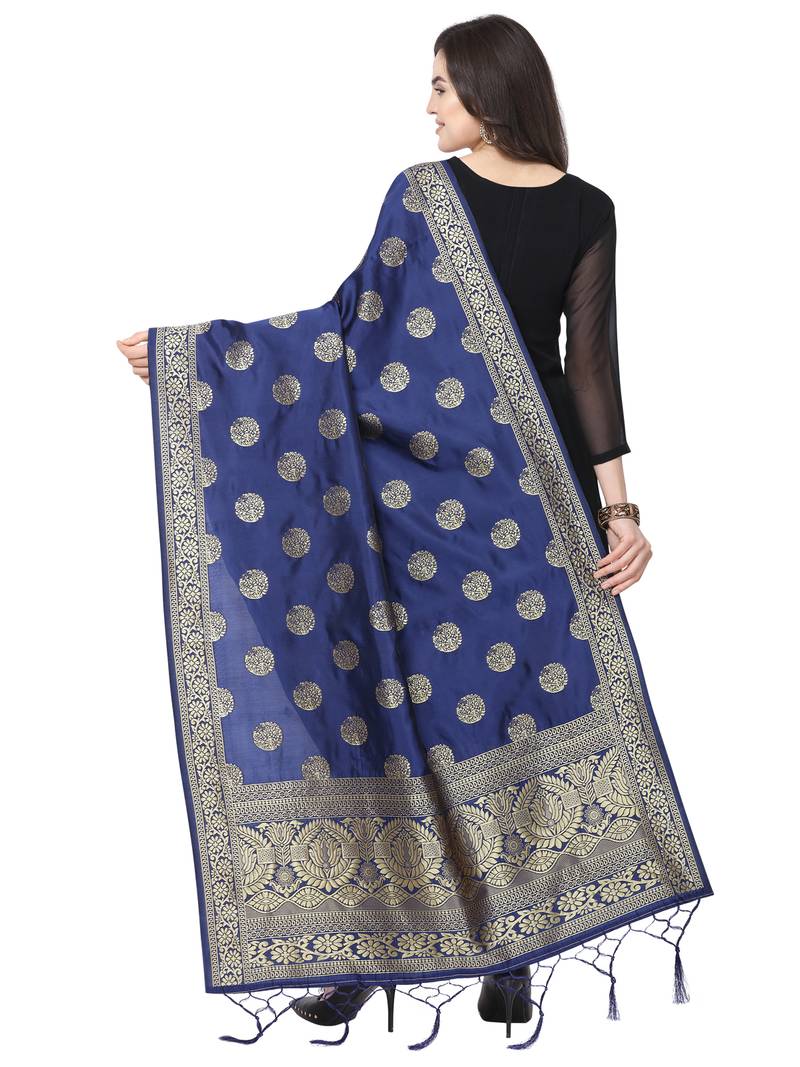 Navy Blue Poly Silk Banarasi Womens Dupatta
