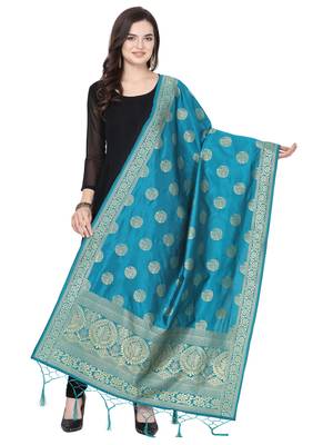 Turquoise Poly Silk Banarasi Womens Dupatta 1