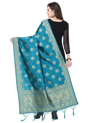 Turquoise Poly Silk Banarasi Womens Dupatta 3