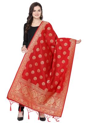 Red Poly Silk Banarasi Womens Dupatta 1
