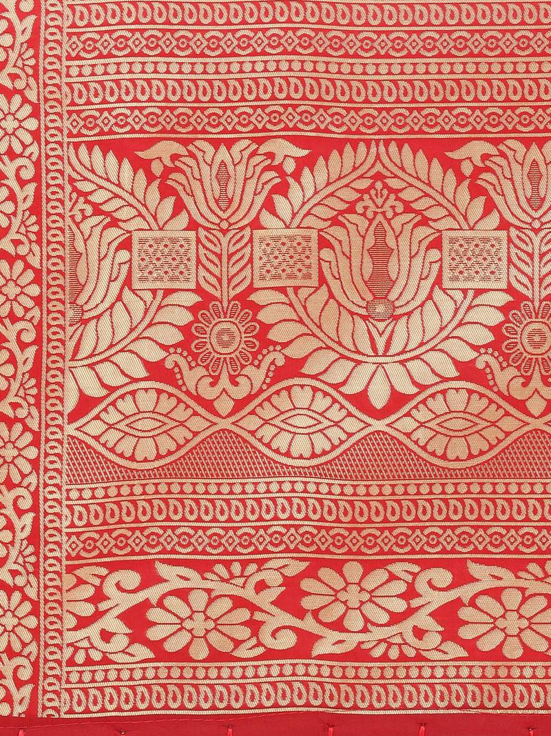 Red Poly Silk Banarasi Womens Dupatta