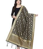 Black Poly Silk Banarasi Womens Dupatta