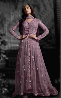 Purple embroidered net salwar 1