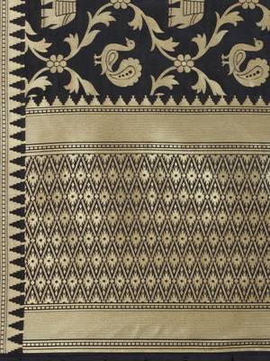 Black Poly Silk Banarasi Womens Dupatta 4