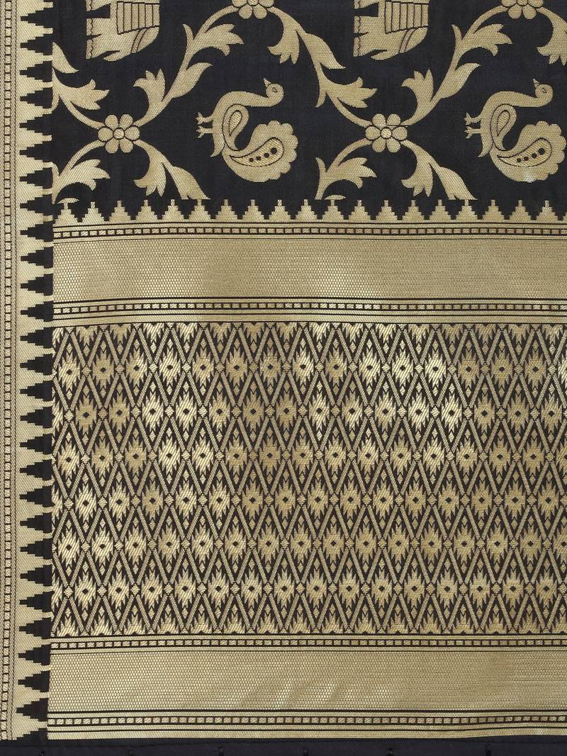 Black Poly Silk Banarasi Womens Dupatta