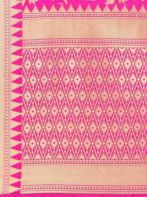 Pink Poly Silk Banarasi Womens Dupatta 4
