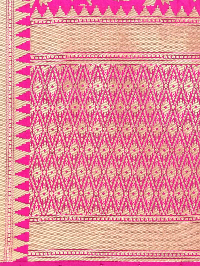 Pink Poly Silk Banarasi Womens Dupatta