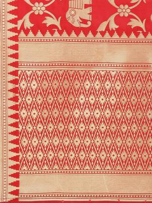 Red Poly Silk Banarasi Womens Dupatta 4