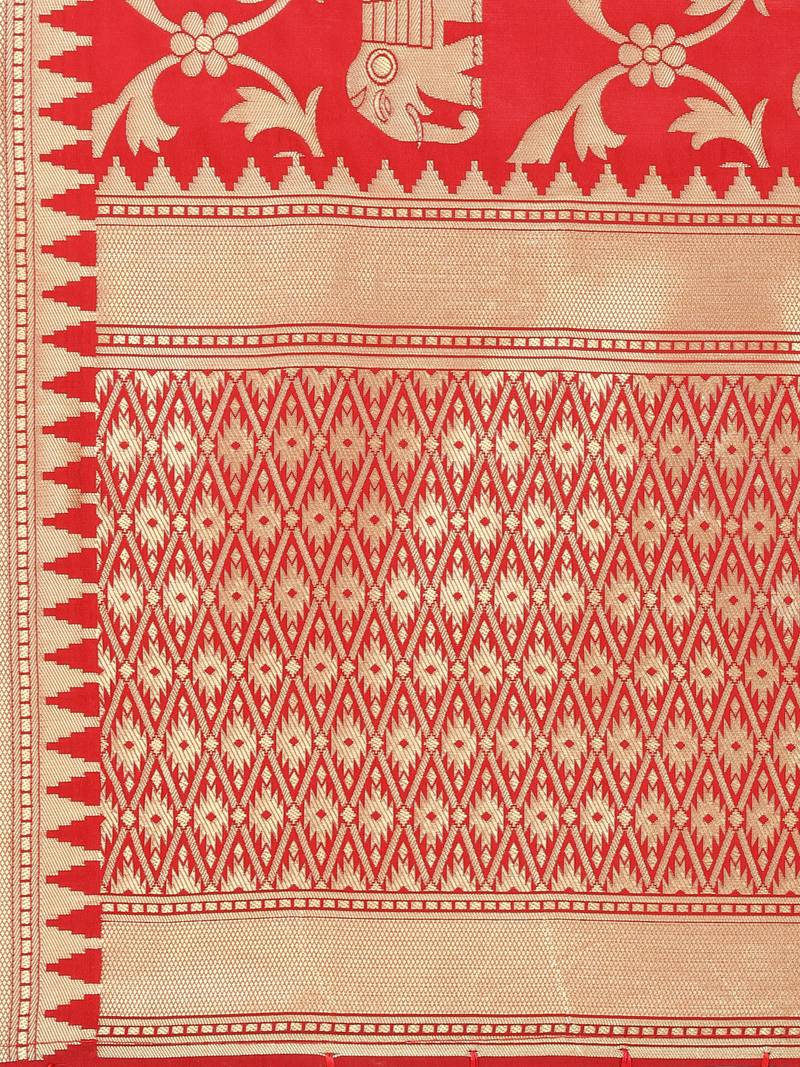Red Poly Silk Banarasi Womens Dupatta