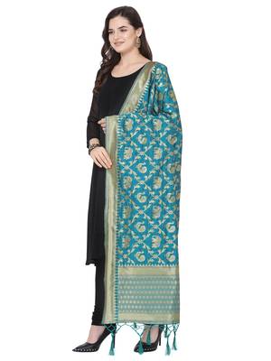 Turquoise Poly Silk Banarasi Womens Dupatta 2