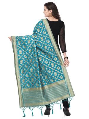 Turquoise Poly Silk Banarasi Womens Dupatta 3