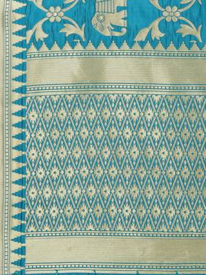 Turquoise Poly Silk Banarasi Womens Dupatta 4