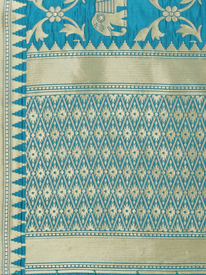 Turquoise Poly Silk Banarasi Womens Dupatta