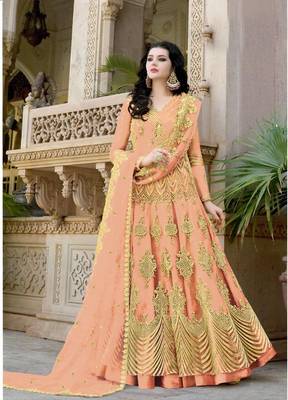 Orange embroidered net salwar 1
