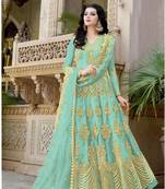 Sky-blue embroidered net salwar