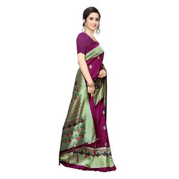 Magenta printed khadi saree with blouse 3