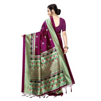 Magenta printed khadi saree with blouse 4