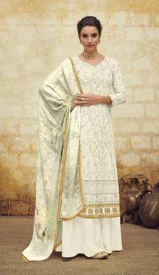 White embroidered faux georgette salwar 1