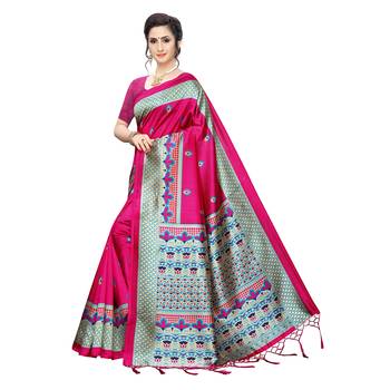 Pink printed khadi saree with blouse 2