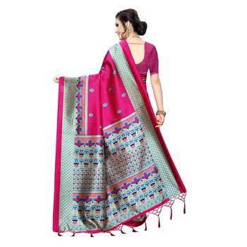 Pink printed khadi saree with blouse 4