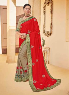 Red Embroidered Silk Saree With Blouse 1
