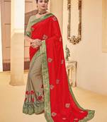 Red Embroidered Silk Saree With Blouse