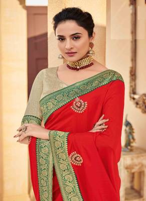 Red Embroidered Silk Saree With Blouse 2