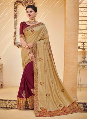Chiku embroidered silk saree with blouse 1