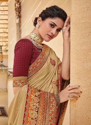 Chiku embroidered silk saree with blouse 2