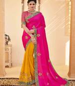 Rani Pink Embroidered Silk Saree With Blouse