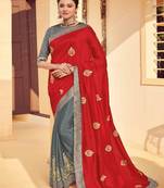 Red Embroidered Silk Saree With Blouse