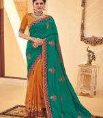 Teal Embroidered Silk Saree With Blouse