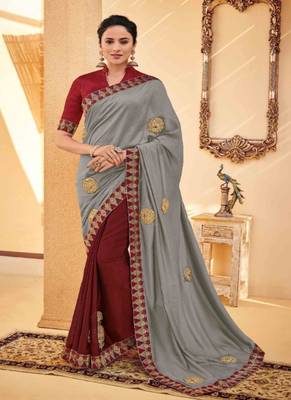 Grey Embroidered Silk Saree With Blouse 1