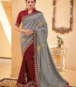 Grey Embroidered Silk Saree With Blouse