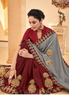 Grey Embroidered Silk Saree With Blouse 2
