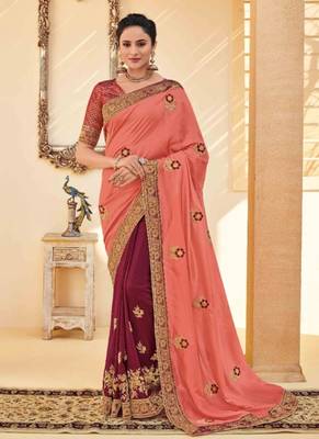 Peach Embroidered Silk Saree With Blouse 1
