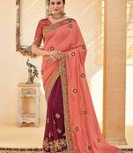 Peach Embroidered Silk Saree With Blouse