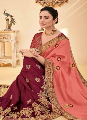 Peach Embroidered Silk Saree With Blouse 2