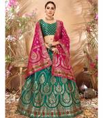 Green Jacquard Banarasi Silk A-line Lehenga With Blouse