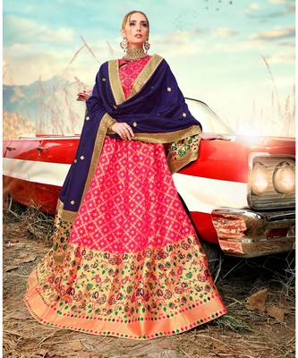 Pink Jacquard Banarasi Silk A-line Lehenga With Blouse 1