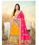 Yellow Jacquard Banarasi Silk A-line Lehenga With Blouse