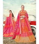 Orange Jacquard Banarasi Silk A-line Lehenga With Blouse