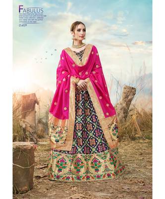 Nevy Blue Jacquard Banarasi Silk A-line Lehenga With Blouse 1