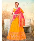 Yellow Jacquard Banarasi Silk A-line Lehenga With Blouse