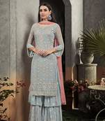 Sky-blue embroidered faux georgette salwar