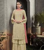 Yellow embroidered faux georgette salwar