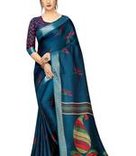 Navy Blue Woven Linen Saree With Blouse