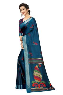 Navy Blue Woven Linen Saree With Blouse 2