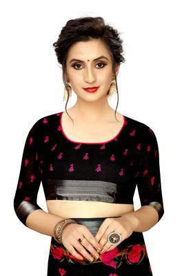 Black Woven Linen Saree With Blouse 2