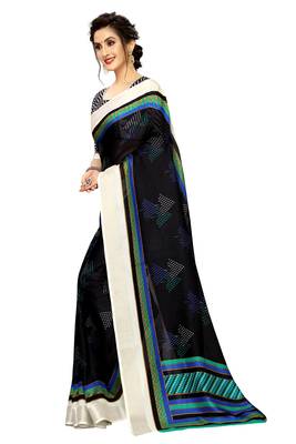 Black Woven Linen Saree With Blouse 2
